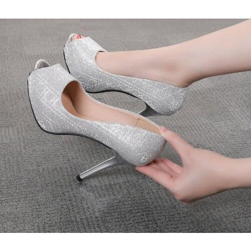 Super High Heels Stiletto Sandals Women 2021 Pumps Women Shoes High Heel Party Shoes Silver Peep Toe Platform Heels Sandals