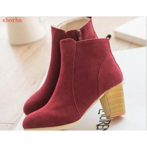 2018 Autumn & winter short cylinder boots high heels boots shoes boots women ankle boots Side zipper thick scrub