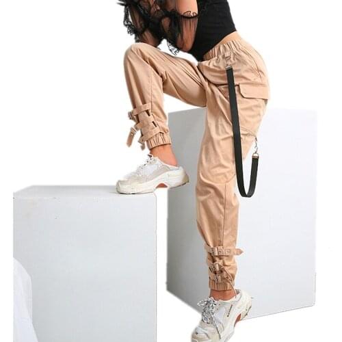 Autumn 2019 Women Cloth Chain Buckle Pantalon Khaki Pocket Long Casual korean pants Pencil Elatic High Waist Harem Pants