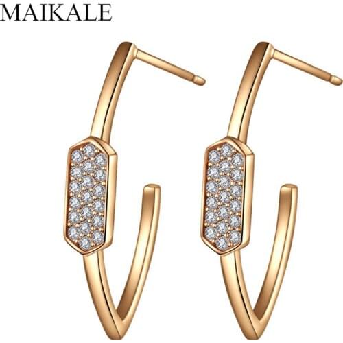 MAIKALE Creative Design Letter Shape Gold Stud Earring Needle Cubic Zirconia Earrings for Women Exquisite Jewelry Gifts