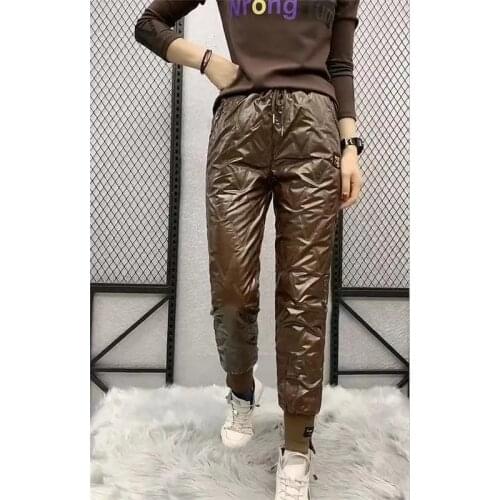 2021 Women Winter Down Cotton Pants Thicken Warm Solid Color Trousers Plus Size Outdoor Female Fashion Casual Padded Sweatpants