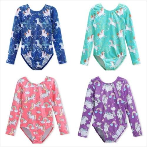 Girls Leotards Gymnastic Long Sleeve Ballet Tutu Dance Wear Cute Unicorn Athletic Dancing Leotard Girls Training Costumes