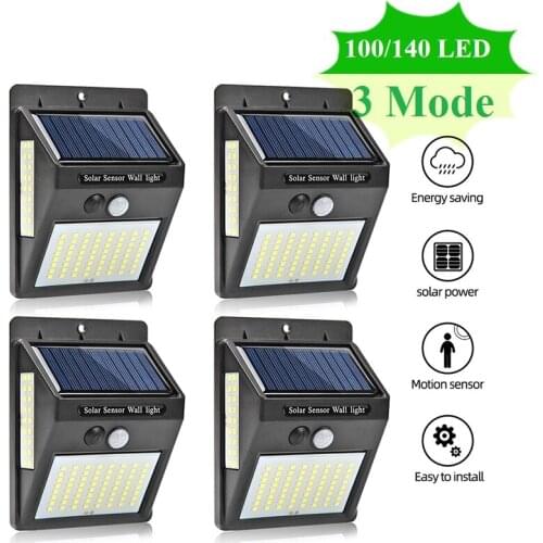 1-2PCS 100/140 LED Solar Llight 3 Mode Waterproof Solar Lamp for Decoration Garden Street Motion Sensor Wall Light 1/2PCS