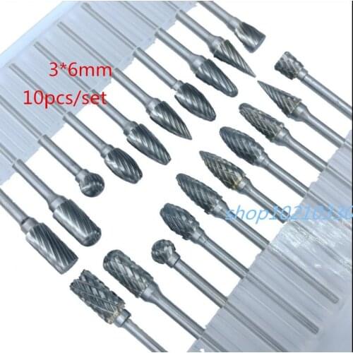 10pcs / lot 3*6mm tungsten carbide cutter rotary tool burr drill bit cutting head for metal woodworking carving tool