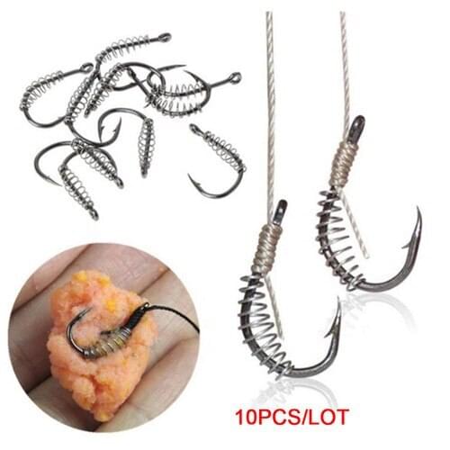10PCS/LOT High Carbon Steel Spring Hook Barbed Swivel Carp Jig Fly Fishing Hooks With Hole For Fishing Tackle Accessories jig