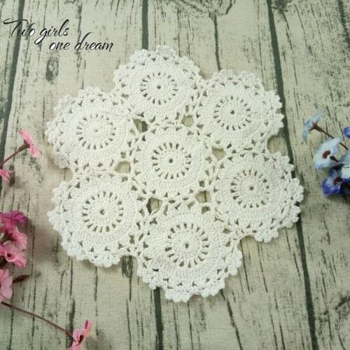 Retro Handmade Crochet Cotton Cup mat Decorative Disc Round Pad Heat Insulation Mat Round Coaster 25cm Shooting Props Doily 12PC