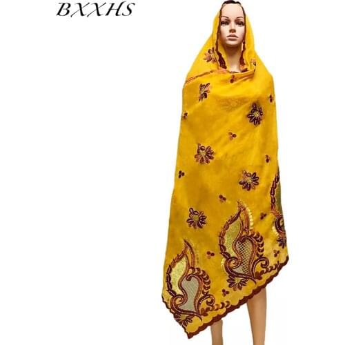 2021African Muslim Scarf Turban Women Big Size Cotton Scarf Islamic Hijab Pashmina Embroider Ramadan Dubai Headband for Lady