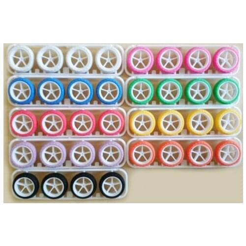 4Pcs Large Diameter Tire Wheels Arc Tyres with 5 Spokes Wheels for 1/32 Scale Tamiya Mini 4WD Racing Car Model Blue/Pink/Yellow