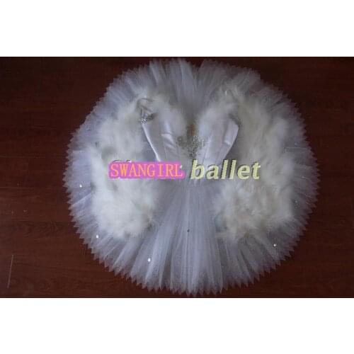Girls swan lake ballet costumes white professional tutus with feather pancake ballet costumes nutcracaker tutuSB0030