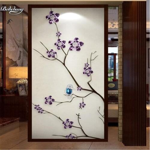 Beibehang New Chinese crystal diamond flowers and birds jewelry mystery background wall custom large mural non - woven wallpaper