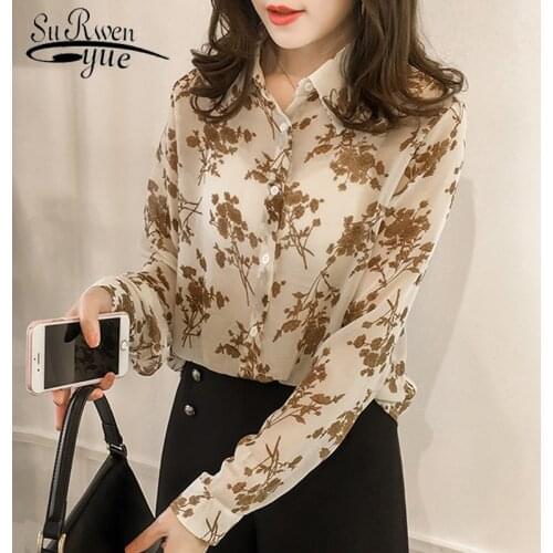 Fashion Women Tops and Blouses 2021 Chiffon Blouse Shirt Long Sleeve Print Plus Size 3XL 4XL Blouse Women Blusa Feminina 1058 40