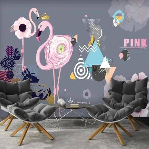 Milofi custom large 3D wallpaper mural Nordic minimalist pink flamingo geometry TV background wall paper mural