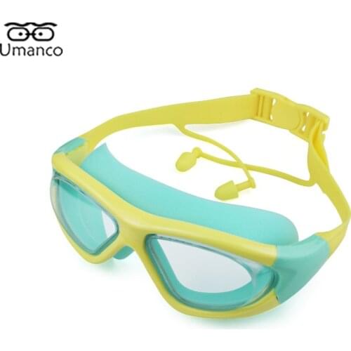 Large Swimming Googles for Children Silicone Glasses Circle PC HD Lens with Earplug Adjustable Glasses Buckle Kids Pool Googles