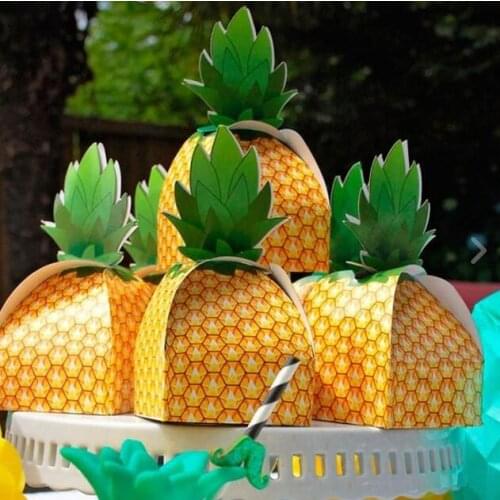 Paper Pineapple Boxes Favor Treat Candy Boxes Birthday Sweets Cake Gift Bag Hawaiian Wedding Party Beach Table Decor events