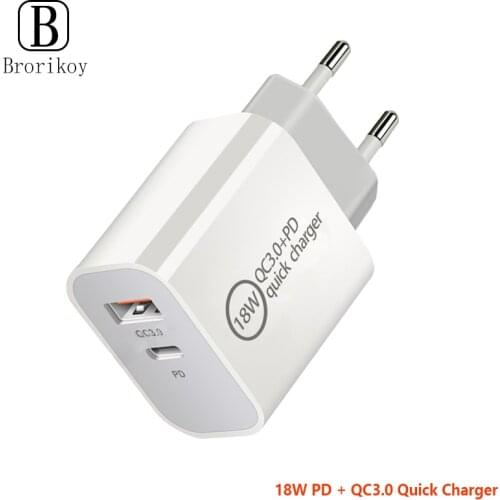 18W PD Fast Charging QC3.0 Quick Charger USB Adapter EU UK US Plug for iPhone 12 11 Pro Max Huawei Samsung USB-C Type-C Cable