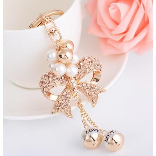 Imitation Pearls Crystal Bow Chain Keychain Car Holder Bag Pendant For Female Girl Gift Alloy Keyring Trinket Fashion Jewelry