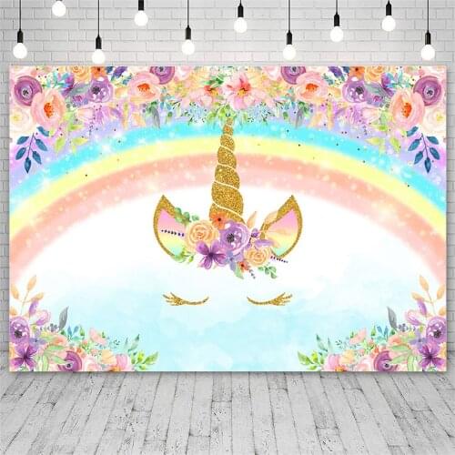 Avezano Photography Backdrops Birthday Party Rainbow Flower Unicorn Decor Background Customized Poster Photo Banners Photocall