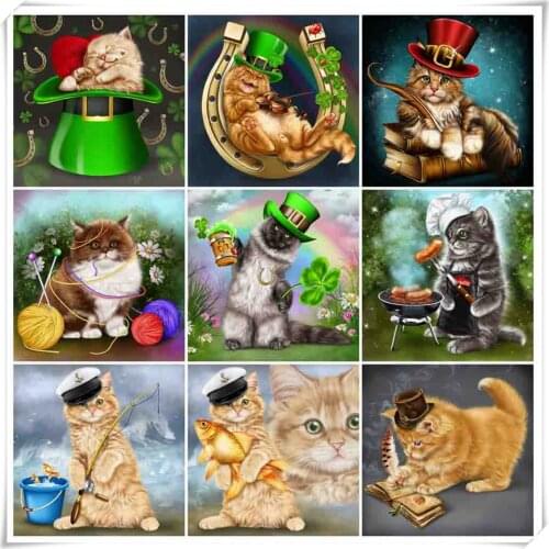 Dropshipping 5D Full Square/Round Drill Diamond Painting Kit Cartoon Cat Diamond Embroidery Cross Stitch Mosaic Home Decor Gift