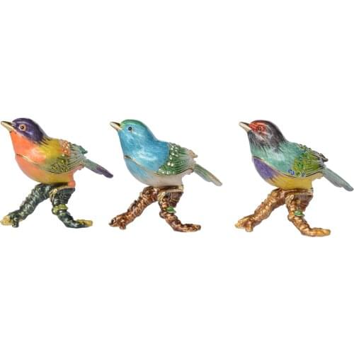 Finch Canary Bird Enameled Trinket Box Necklace Ring Holder Jewelry Container Bird Figurines Collectibles Gifts