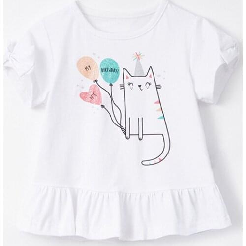 27Kids girls T-shirt New Animal Design Baby Cotton Summer Clothing Toddler Fashion Cat T-shirt Cute Children Play Clothes