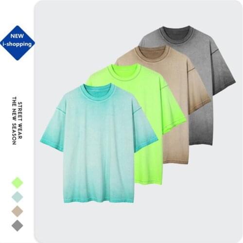Mens Clothing Harajuku T-Shirts Cotton Crew Neck Short Sleeves Top Spring Oversize Gradient Colours Male High Quality Classical