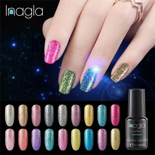 Inagla 8ml Nail Art Soak off Platinum UV LED Gel Nail Polish Vernis Semi PermanentColorful Gel Lacquer Top&Base Coat Gel Varnish