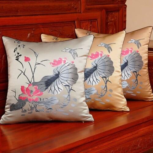 Chinese classical Brocade cushion cover Embroidery jacquard pillowcase Chinese style Festive supplies lotus cushion cover