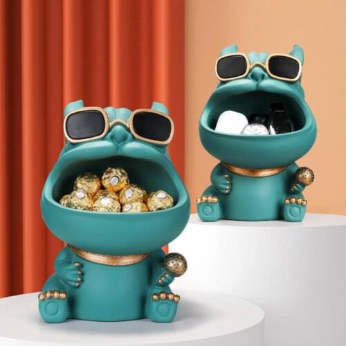 Large Capacity Storage Box Durability Resin Cool Dog with Big Mouth Figurine Earring Jewelry Ornament Organizer for Home/Bedroom