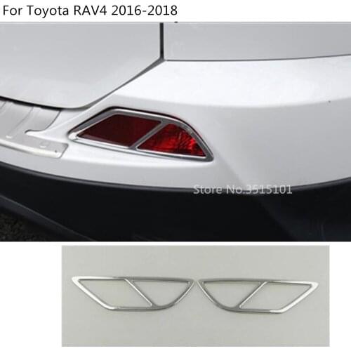 Car body ABS Chrome cover trim back tail rear fog light lamp frame stick parts 2pcs For toyota RAV4 2016 2017 2018