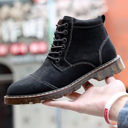 Leather Autumn Winter Men Boots Warm Plush Snow Boots Outdoor Fur Motorcycle Boots Ankle Boots Mens Shoes Size 45 46