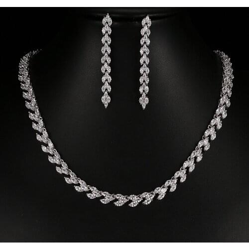 Beautiful Sparkling Cubic Zirconia African Beads Jewelry Sets for Women Bridal White Gold Color Earring Necklace les nere S-054