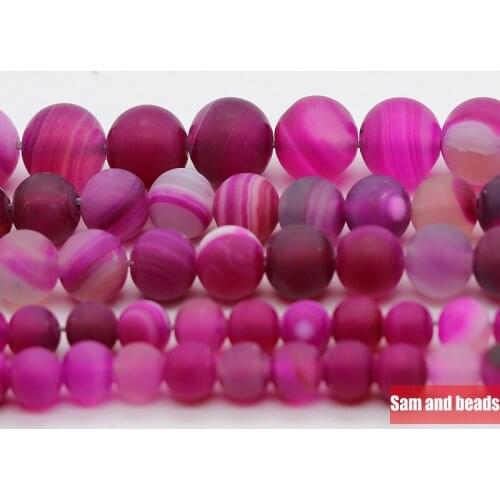 Wholesale Natural Stone Dull Polish Matte Rose Pink Stripe Agates Round Loose Beads For Jewelry Making DMS11