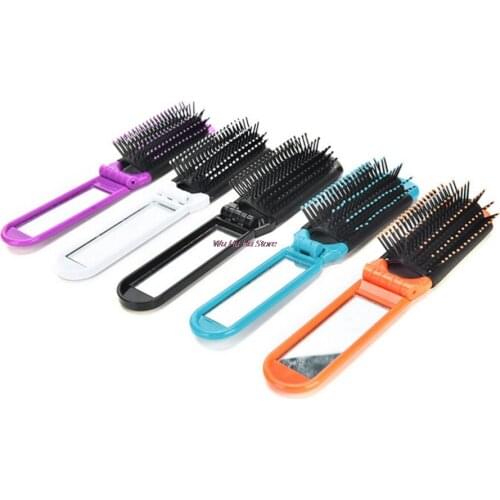 2018 Fashion 1PC Portable Comb Folding Hair Brush Mirror Compact Pocket Travel Hairdressing Anti-static Makeup Tool Beauty Decor