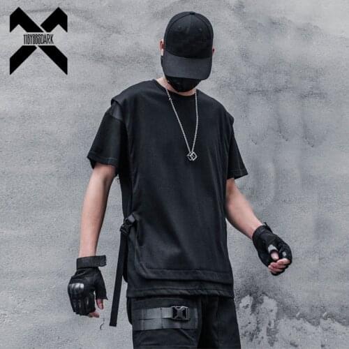 11 BYBBS DARK Hip Hop Dark T-Shirt Men 2021 Summer Fake two Pieces Ribbon Design Streetwear Tshirts Cotton Tops Tees WB248