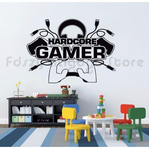 Wall Sticker Hardcore Gamer Wall Decal for Home Wall Decor Removable Video Gaming Room Vinyl Sticker Art Decor MuralF454