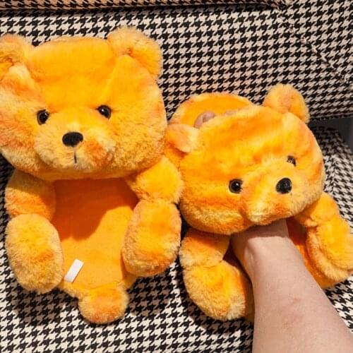 2021 New Arrival Women Winter Warm Cartoon Slippers Plush Furry Teddy Bear Cotton Shoes Girls Ladies Open Toe Cute Home Slides