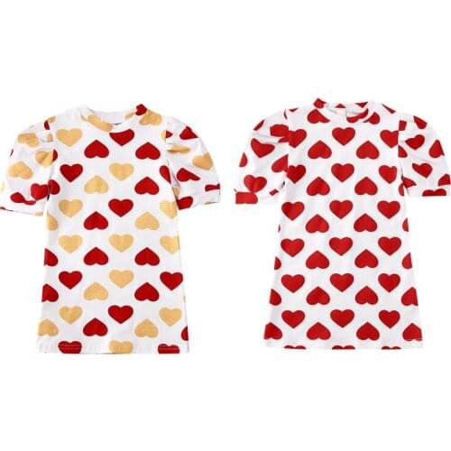 Valentines Day Toddler Baby Girls Dress 1-6Y Ruffles Puff Sleeve Love Print Knee Length Straight Dress