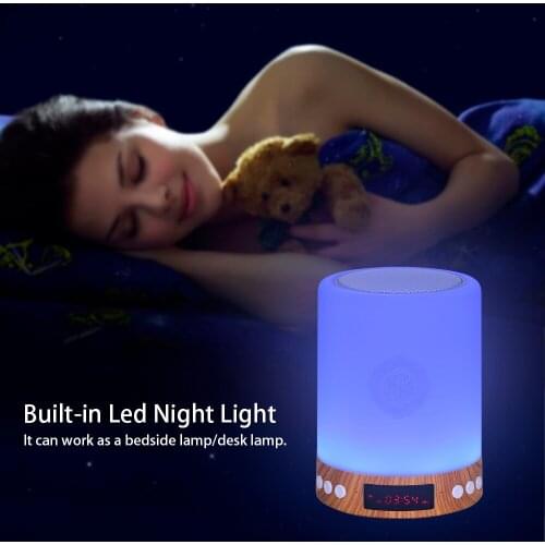Portable Wireless BT Quran Speaker with Remote Control MP3 Player FM Radio 7 Color Led Night Light Bedside Desk Table Lamp