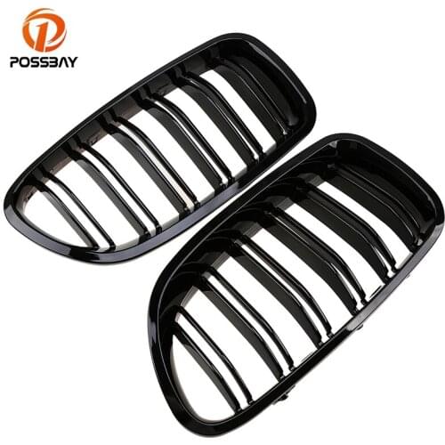 POSSBAY Shiny Gloss Black Front Grille for BMW F10 F11 5 Series 2010/2011-2016 Racing Grill Car Auto Accessories Double Lines