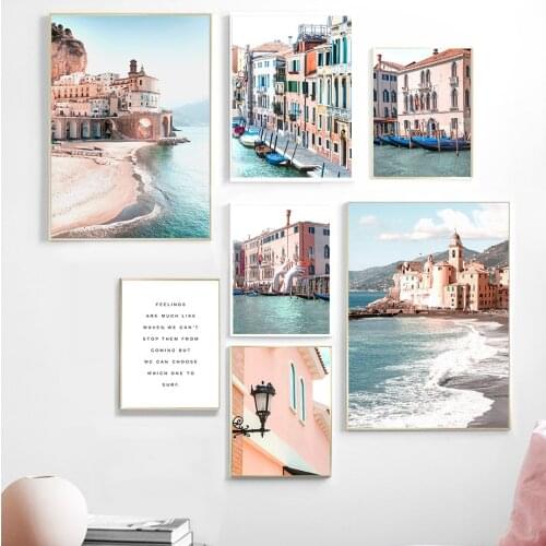 Castle Offshore Building Light Canvas Painting Nordic Posters And Prints Landscape Wall Art Pictures For Living Room Home Decor