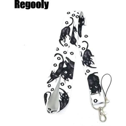 Black Cats Hearts Love Lanyard for Keys Phone Cool Neck Strap Lanyard for Camera Whistle ID Badge Cute webbings ribbons Gifts
