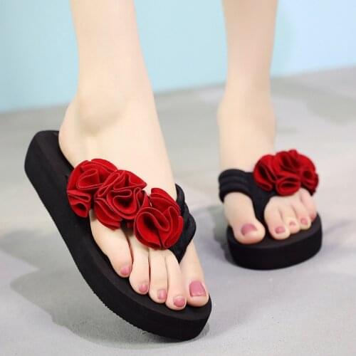 Flower Slippers For Women Non-slip Flip Flops Summer Beach Shoes Fashion Wedges Shoes Indoor Outdoor Open Toe Flat Sandals