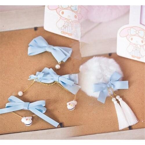 Handmade bowknot hairpin sweet lolita hair rope fur ball with tassels hair circle hair accessories B978