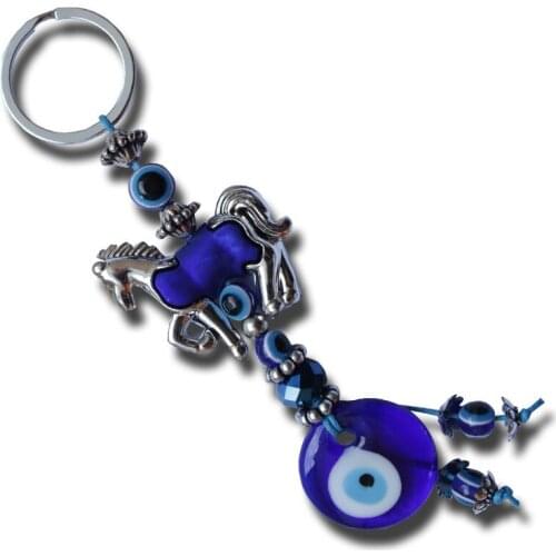Blue eye Keychains Cute Evil Eye Keyring Tassel Hanger Crystals Horse keychain Turkey