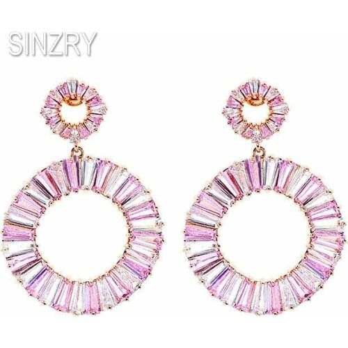 SINZRY dazzling exaggerated CZ earrings fashion big circle cubic zircon drop earrings trendy bridal jewelry accessory