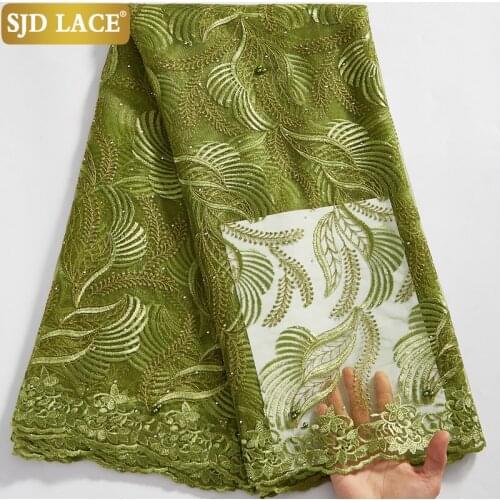 SJD LACE High Quality 5Yards French Lace Neat Embroidered African Mesh Inspired Fabric With Stones Beads For Nigerian Wear A2572