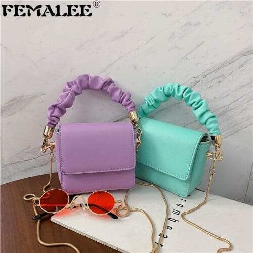 Super Mini Lipstick Bags 2020 Folds Strap Handle PU Leather Shoulder Bag For Women Summer Totes Handbags Solid Crossbody Bags