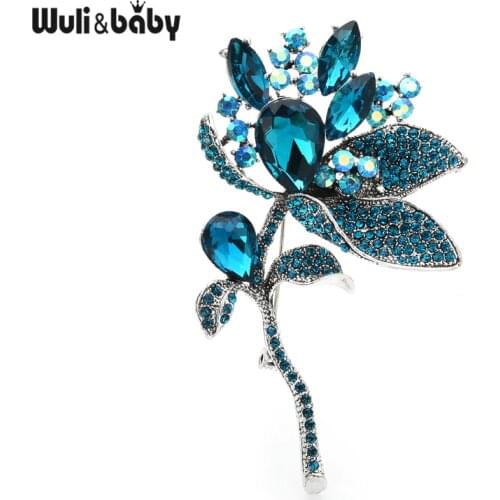 Wuli&baby Crystal Big Flower Brooches Women 2-color Rhinestone Lotus Flower Weddings Party Brooch Pins Gifts