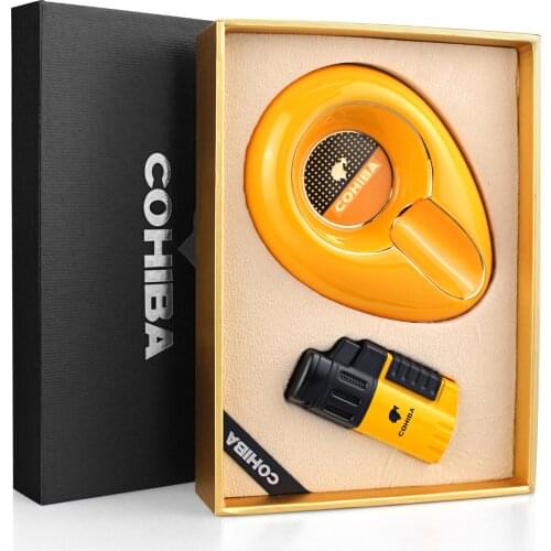 Christmas Present Cigar Ashtray Lighter Windproof Torch Jet Flame Cigar Accessoriesset Butane Gas with Punch Gift Box