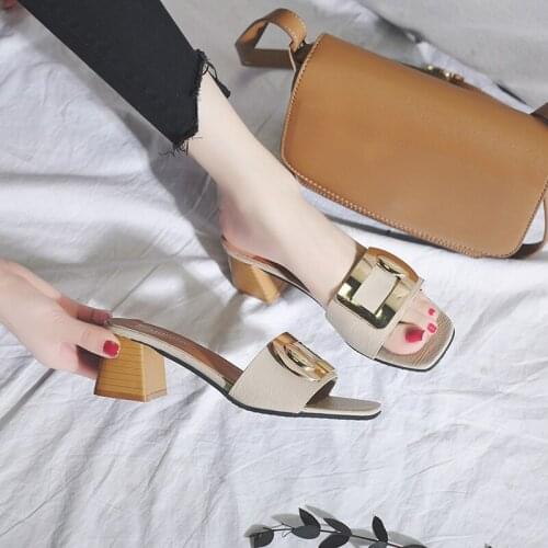 Slippers Female Summer 2018 New Style Outside Wear Thick And Belt Buckle A Word To Drag Lazy Slippers